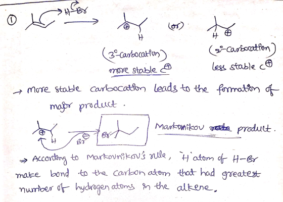 1 o xo o costo ( 3° cambocation) (so-carbocation) more stablece less stable co carbocation leads to the formation of product.