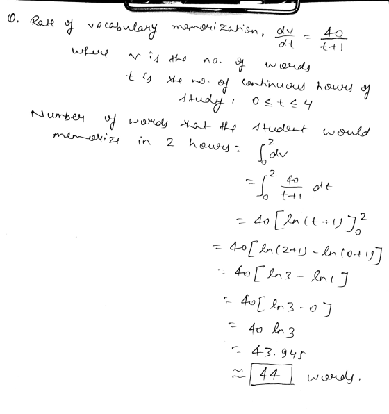 O. Rate of vocabulary memorization, du = 40 where ris the no. of words to the no. of continuous hours of S study ostea Number