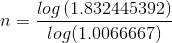 = log(1.832445392) Log(1.0066667)