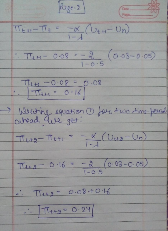 TE TE = -2 (Ur. Un . TH- 0.08 10.03-0.05) = -2 1-0.5 0.08 . TtH -0.08 = TH= 0.16 Weiting equation for two time-bereid achead