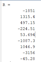 R = -1851 1315.4 497.15 -224.51 53.694 -1087.3 1046.9 -3156 -45.28