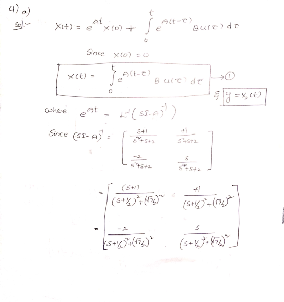 4) 0) At [ X(t) = e X (0) + Alt-) Bult) do Since xco)=0 X(t) = Alt- ) . Bult de Ho | xce) - ot-re acc c ó - $ y =, (4) where