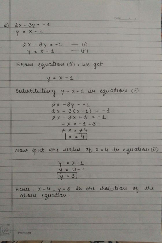 DATE 2) 2x - Зу = - 1 y = x 2 х - 1 2х - зу = -1 2 х - 1 Fй алм адабали (dі) , we aut у = х - 1 Sulistitutiug y = x-1 cm equa