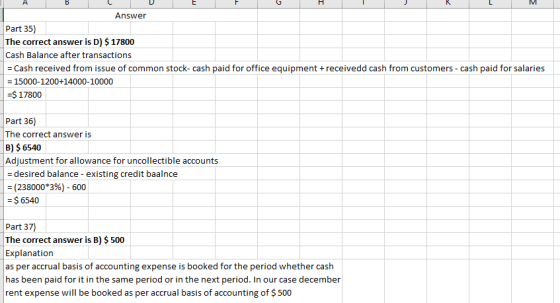 H А в DE Answer Part 35) The correct answer is D) $ 17800 Cash Balance after transactions = Cash received from issue of commo