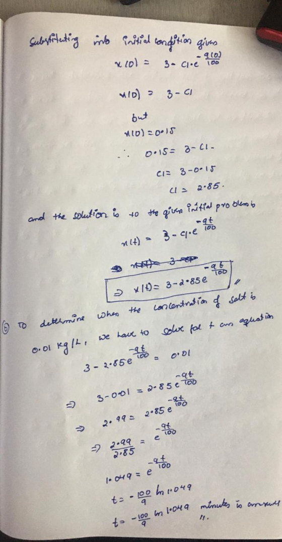 Substituting into critical condition givers - 9.10.) but 0.15= 3-C1- CI= 3-0015 2.85 nlt) = - 100 in 1.049 minutes in annual