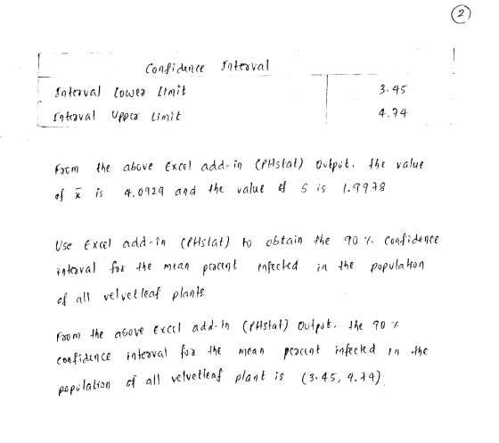 Confidunre falrval 3. 45 fikaval a limit 4.94 efx is 4.012q and the valut ฝู S is 1.993 ial mapogt tostckd ithe popula on ci