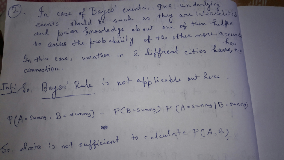 In case of Bayes events, two underlying events should be such as they are interrelated one of them helps and bror knowledge a
