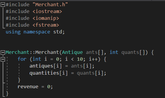#include Merchant.h #include <iostream> #include <iomanip> #include <fstream> using namespace std; Merchant::Merchant (Anti