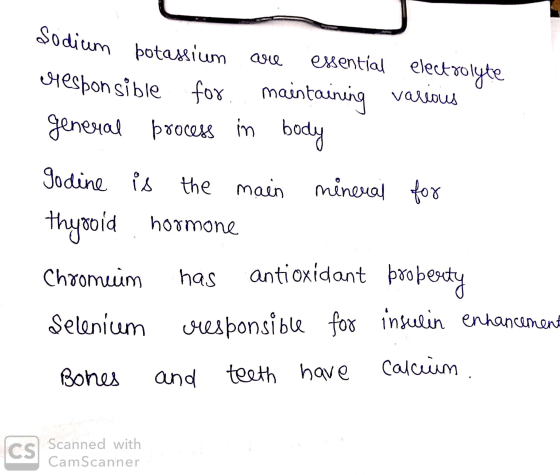 Sodium botassium lesbonsible for are exsential electrolyte maintaining various general process in body godine is the main min