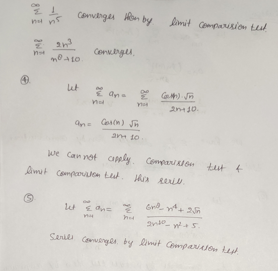 Converges then by. 1 na no limit comparision test. an3 na converges, no +10. let ų ana Cosh). ſh nal SWT an+ 10. an= Cos(n) u