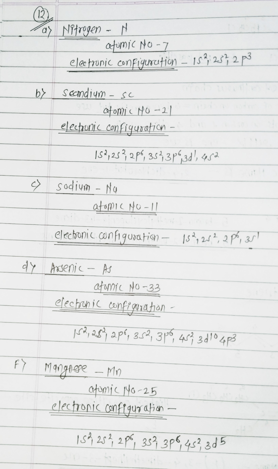 las Nitrogen - N - atomic No 7 electronic configuration - 152,233 2p3 by scondium -sc atomic Ho-21 electronic confiquoation -
