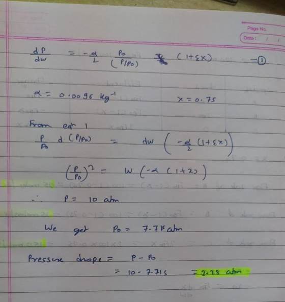 Page No. Data: dp dw Po (Pleo) (HEX) a = 0.0090 kg x=0.75 From eah 1 P d (Pipo) dw (- (+ x)) PO 2 w (-2 Citas ) PO 10 atm We