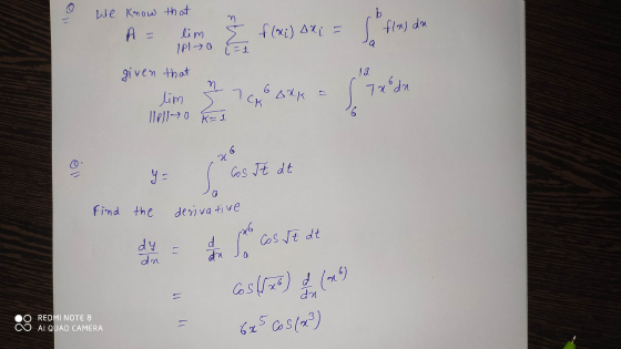flag du 1 =1 We know that A= lim E f (xi) AXi = 1P10 given that lim ARK 110110 k=1 y= Sasse de find the derivative dy d . dn