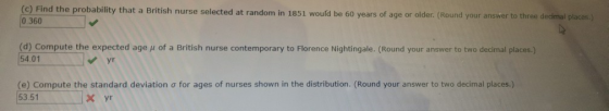 (C) Find the probability that a British nurse selected at random in 1851 would be 60 years of age or older. (Round your answe