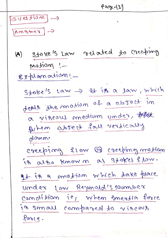 page 1) ovestium Amsweg related to creeping (A) Stokes Law Motion - Explanation! Stokes law - Qt is a law, which deals the