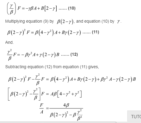 Multiplying equation (9) by β(2-7), and equation (10) by γ And LF--βγ2 A+7(2-7) B (12) Subtracting equation (12) from equatio