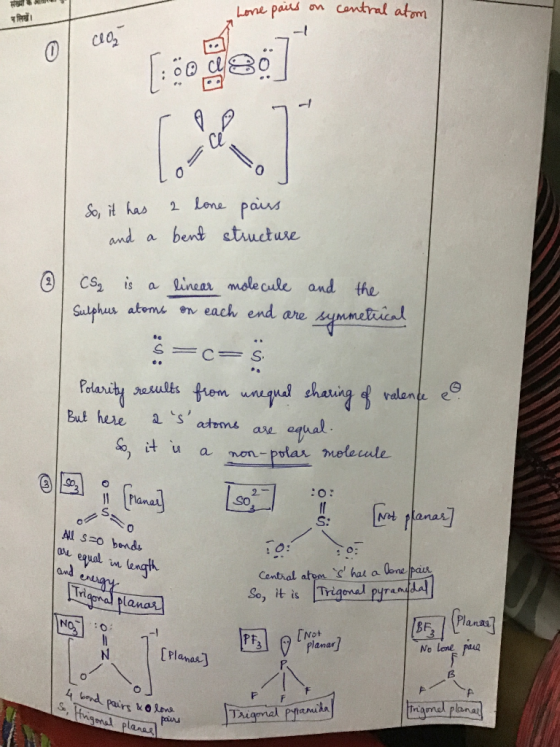 Lovne pais on Cantral atam च लिखें। 2 Lona pas So, it has and a bent stucture CS is a linear mole cule and the mmetriel Sulph