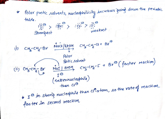 in the periodic * Polar protic solvents, nucleophilicity increases por table. weakest Strongest h) CH₂-CH2-Br Naceleton CH3-C