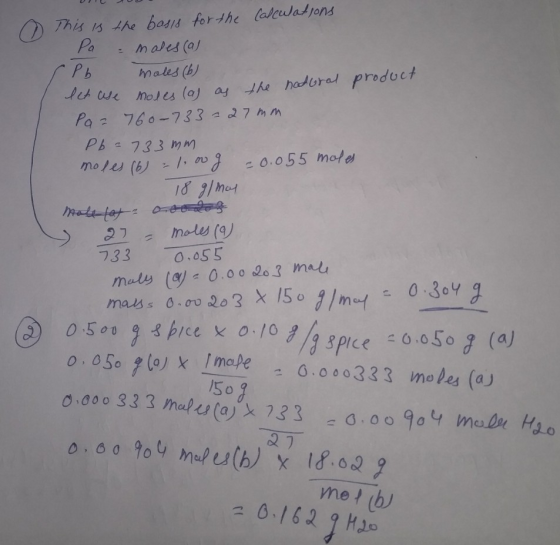 . This is the basis for the calculations Pa males (a) (Pb moles (6) let use moles (as as the natural product Paz 760-733 =27m