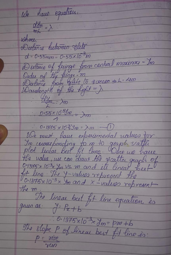 have equaliaus mh where, islative between ghett ct = 0.55mm - 0.55x10m Deslance of feninge foon contul marine - You Order of
