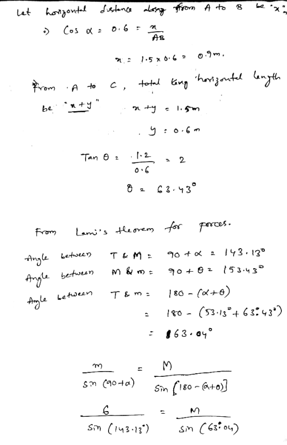 - Let along from A to B be axa horizontal .) cos a distance 0.6 : AB 1.5*0.62 0.9m. from A to co total ting horizontal length