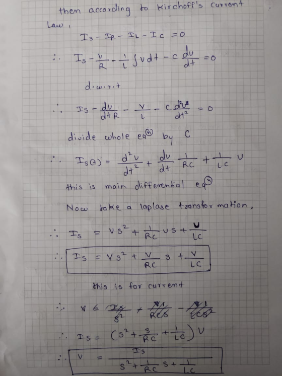 then according to Kirchoffs Current Law Is-TR du Ts Svdt-c diw.nit Is-du dt R cdrs olt .1. V L dicide whole ea dv + dt + RC