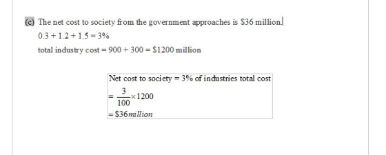 The net cost to society from the government approaches is $36 million 0.3 1 1.53% total industry cost 900 300 =$1200 million