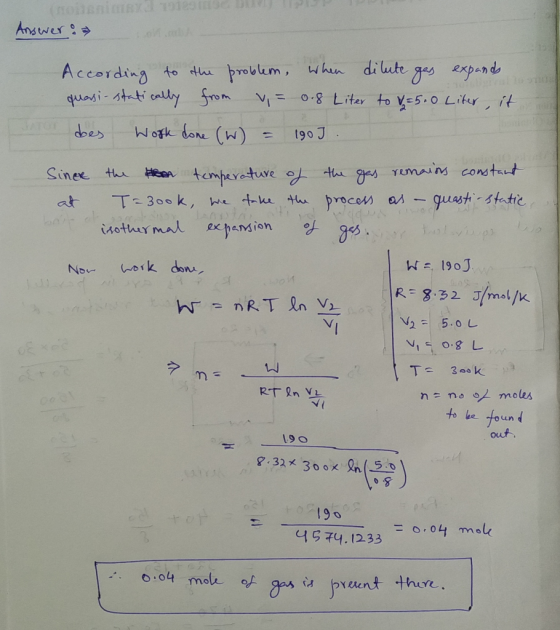 (moilst mRXJ 1 D Answer oM.uA dilute ges expando problem, VI0.8 Liter to yE5.0 Liber it According qursi-staticaly Srom to tu