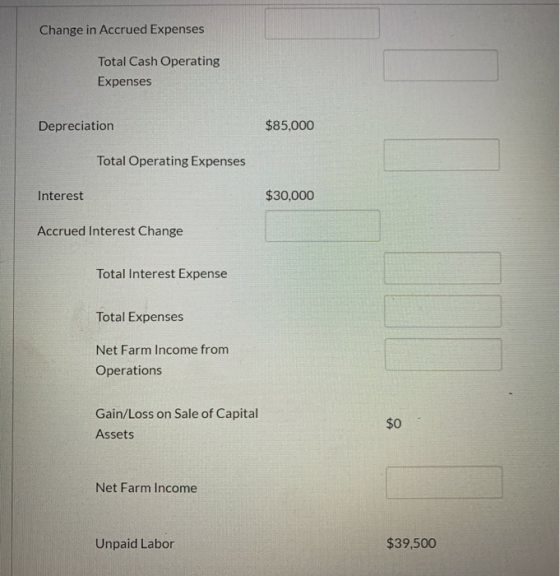 Change in Accrued Expenses Total Cash Operating Expenses Depreciation $85,000 Total Operating Expenses Interest $30,000 Accru