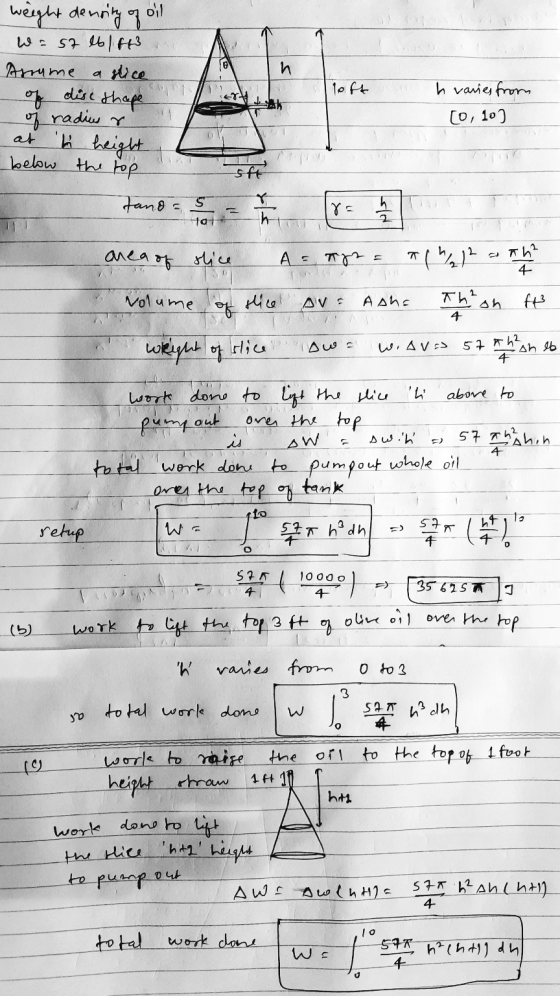 weight density of oil wa s7 lb ft Arrume a stice loft h varies from (0, 10) of radius or at h height below the top tanda 5 -