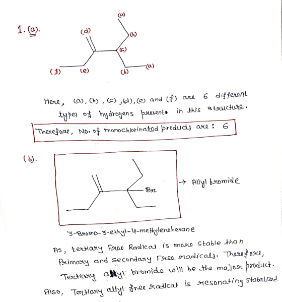 1.(a) (d) () resa ) Here, (a), (b), (c), (d), (e) and (t) are 6 different types of hydrogens foresente in this structure. The