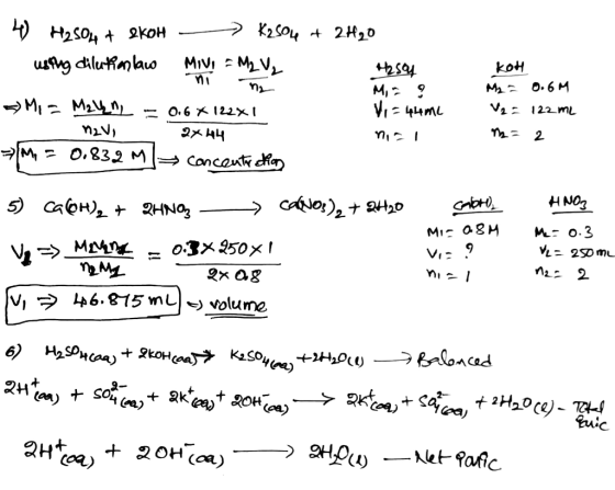 K2SOu 2H20 H2so4 tkoH MIVI MV usg diluimauo koH O. 6 M M M M2 VIE44ML Vi 122mL O.6 122xI 2 M O.832 M Concanr cia ) CaOH HNOZ