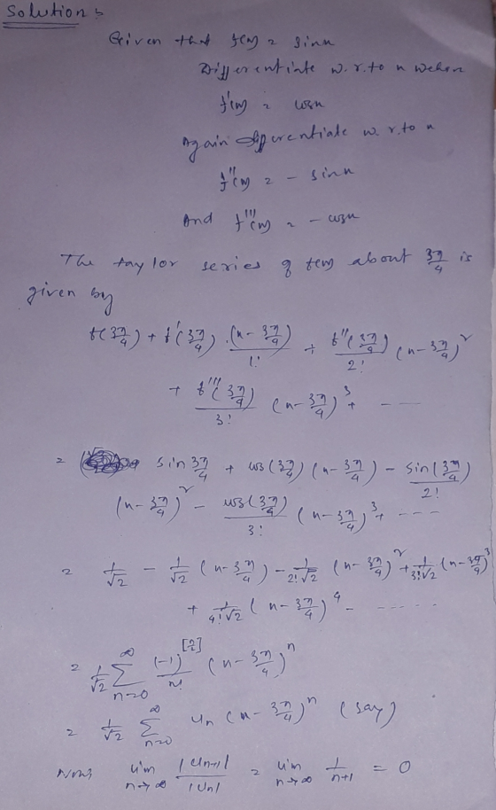 Solutions Griven that flag a sinn Diferentiate worto a wehen ting a won ntiale w. r. to a Ilm 2 - sinn and thiga – con series