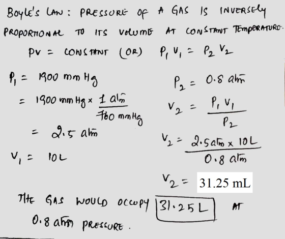 Boyles LAW : PRESSURE Of A GAS IS INVERSEly PROPORTIONAL TO Its volumes At constant TEMPERATURE - pr = constant (OR) P, U, =
