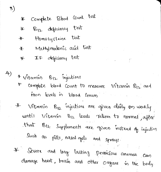 3) Complete Blooc Count tst B2 deiciny tut Homoycteine tut Methyl malonic auid test deticieny test IF 4) vitamin B injeutions