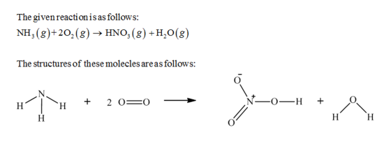 The given reactionisas follows: NH, (8)+20.(8)-HNO, (8)+Ho(g) (gH,O(g The structures of these moleclesareas follows: