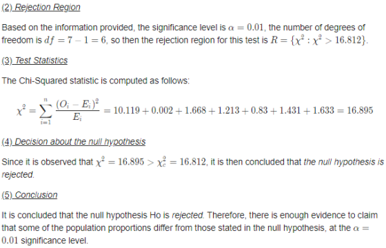 (2) Rejection Region Based on the information provided, the significance level is a = 0.01, the number of degrees of freedom