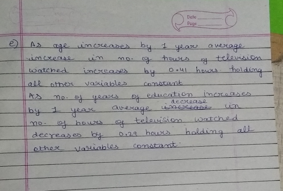Date Page e no. watched age increases increases by 1 year average increase g hours television increases by 0:41 hours holding