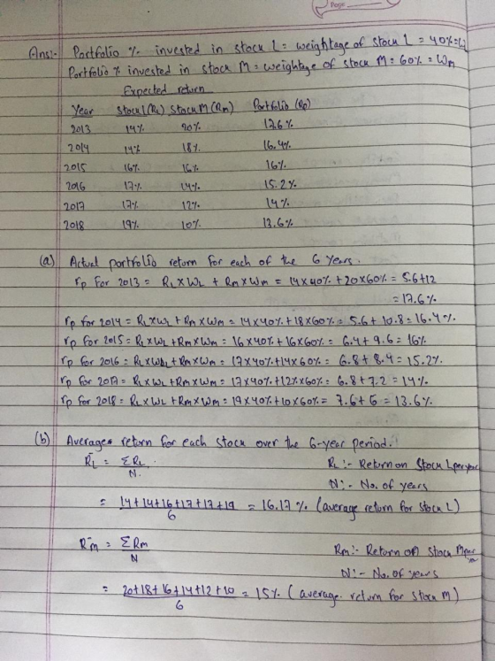 Page - Anst- Portfolio % invested in stock L² weightage of stoon 2 2 40% Portfolio to invested in stock M: weightage of stock