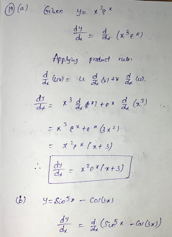 (19) (a) Given ya x² * = 4 (3) Applying product rele: ا = (v) 4 ۷- رة . (23) 4 7م + ( عن : 4 . * + 1 ح (12 - (3 +7) Rم 3 = و