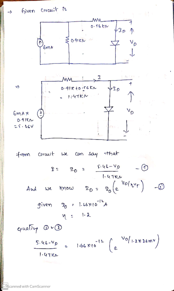 + Given circuit is 0.6 KM → + 2011 $0.91K2 + toid 0.918 to iroka . 1.44K . C 1 Vo Gmax O. AIKA 25.06V 7 di from circuit we ca