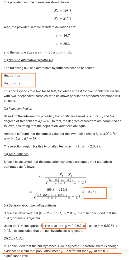 The provided sample means are shown below: X1 = 198.8 12 215.4 Also, the provided sample standard deviations are: Si = 26.7 S