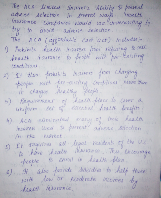 The ACA Limted Ansurers Abuity to preent advese selection in geveral wasHealth Insurance opnies would use underonting to try