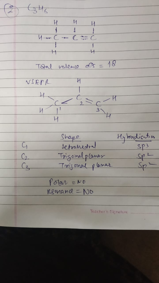 - H H H Ho con Cec Total valence Ls = 18 NSEUR H na nch Shape retrahedral Trigonal planar Trigonal planar Hy indicatia sp3 Sp