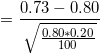 \small =\frac{0.73-0.80}{\sqrt{\frac{0.80*0.20}{100}}}
