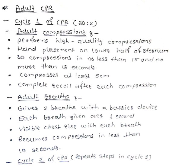 Adult CPR Adult compeess ians. 3 compe essi ons · in no less thur s are! no Visible chest eise with ecch berth . Resumes com