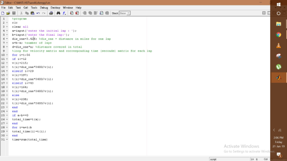 Editor - CAMATLABTwork cheegg1.m Tools Debug Desktop Window Help File Edit Text Cel Stack Base Af. 1 *program lear all 3 - a-