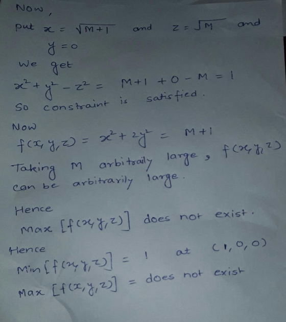 Now and put x = z = vm+1 and y = get Y-2 - z2 = M+lto-M = 1 constraint is satisfied. 2²+ So Now Mti for y, z) = x + 2y = Taki