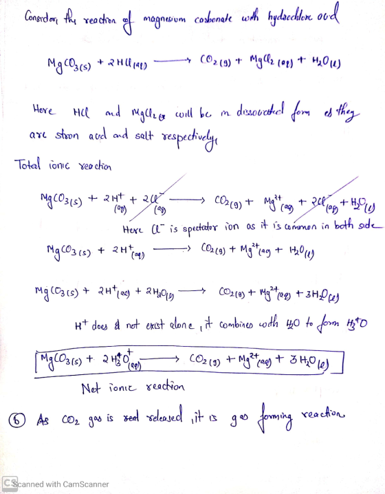 agnesium COMbonak Connder the reader of magasium codonate with hydschlere oud MgCO3(s) + 2HQ AVD — (02(9) + Mg Oz apy + HaOW