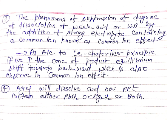 ③ The phenomena of suppression of degree of dissocration of weak and or WB by the addition of strong electrolyte containing a